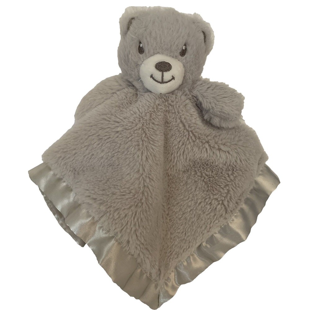 Beilimu Gray Bear Lovey 13" Security Blanket Plush Gray Soft Toy Satin Trim 13"